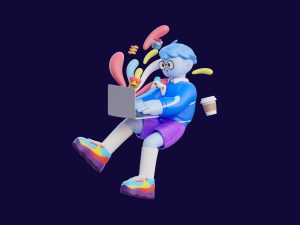 正在用電腦工作的人型插畫